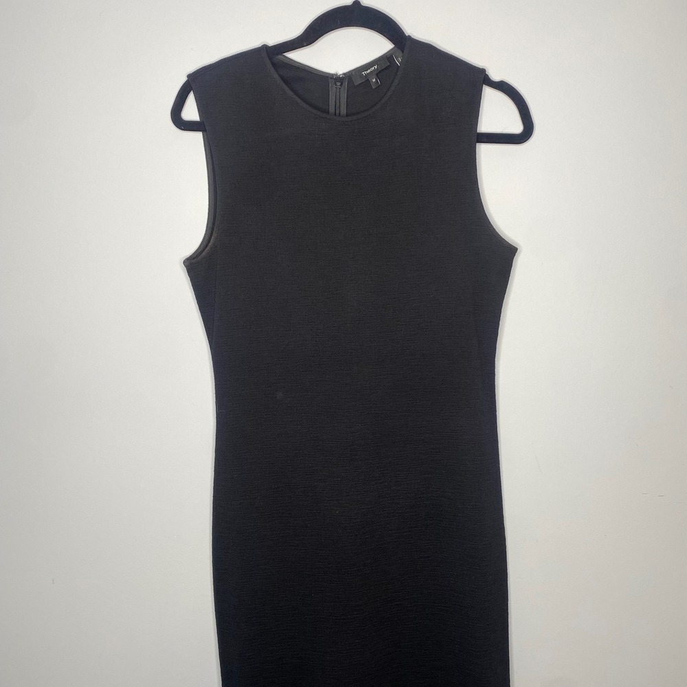 Theory Black Textured‎ Sleeveless Sheath Dress Midi Size M